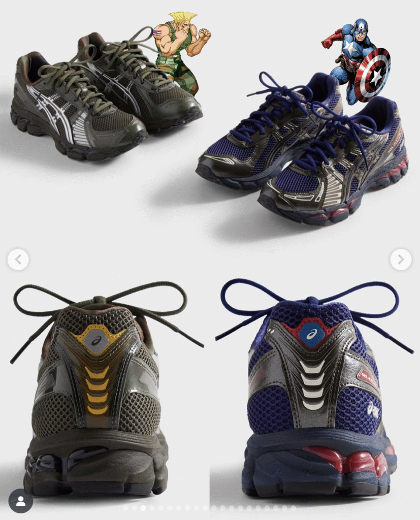 Side-by-side comparison of ASICS custom sneakers from the collaboration pack