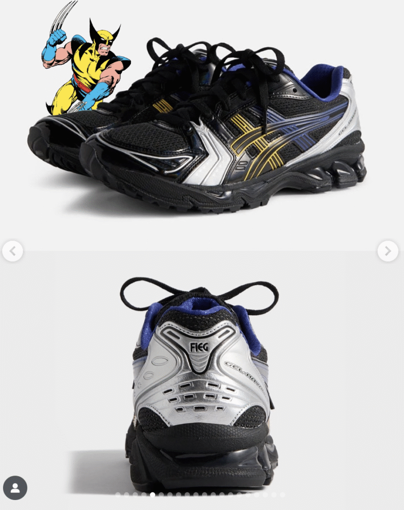 On-foot view of ASICS custom sneakers in streetwear styling