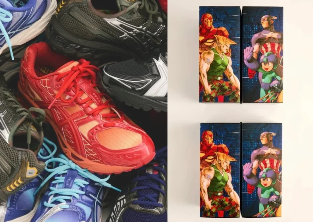 ASICS x Kith Marvel vs Capcom sneaker pack displayed with double boxes and character-inspired designs
